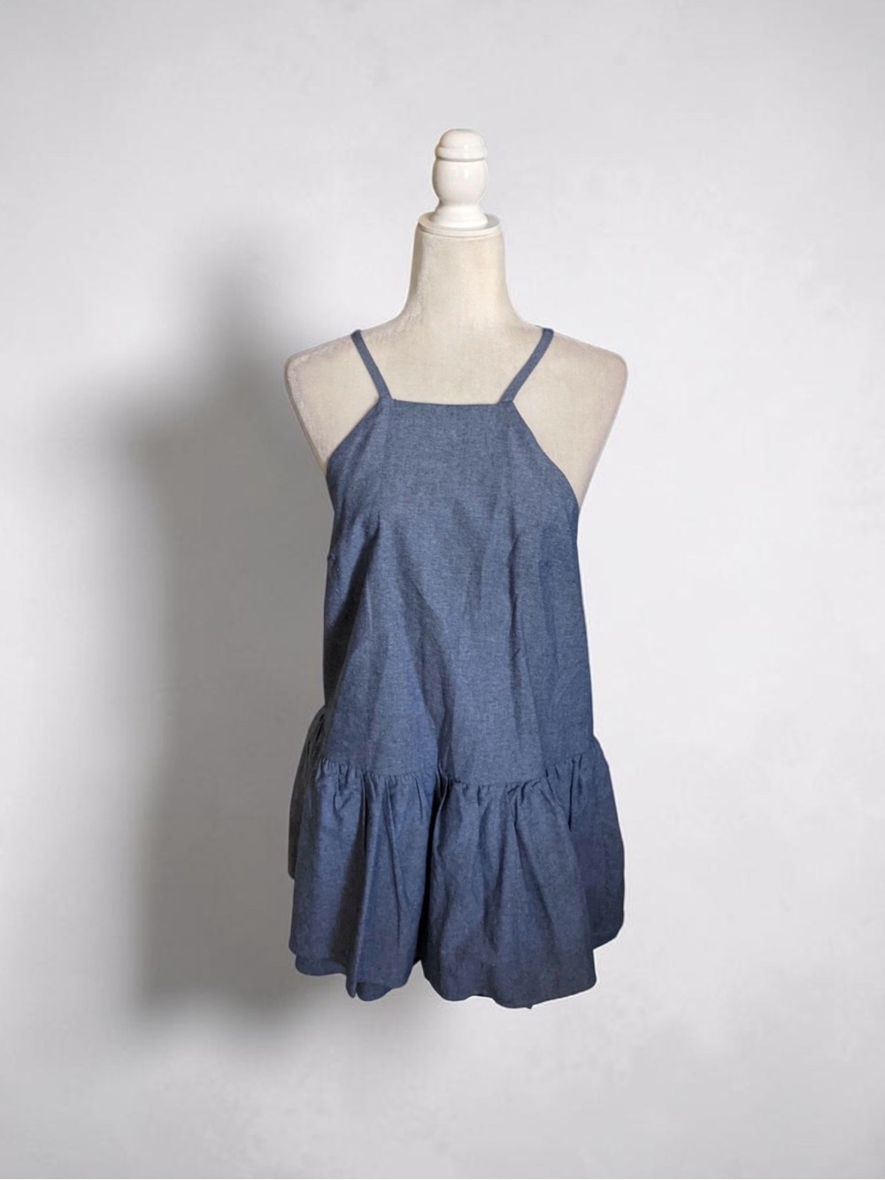 NSR Chambray Halter Romper - Light Blue